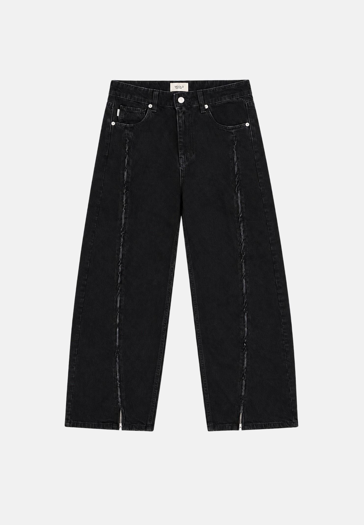 VICOLO Jeans NAYA  nero per donna con gamba ampia e zip apribili al fondo. DAC5014 ADENE VICOLO 