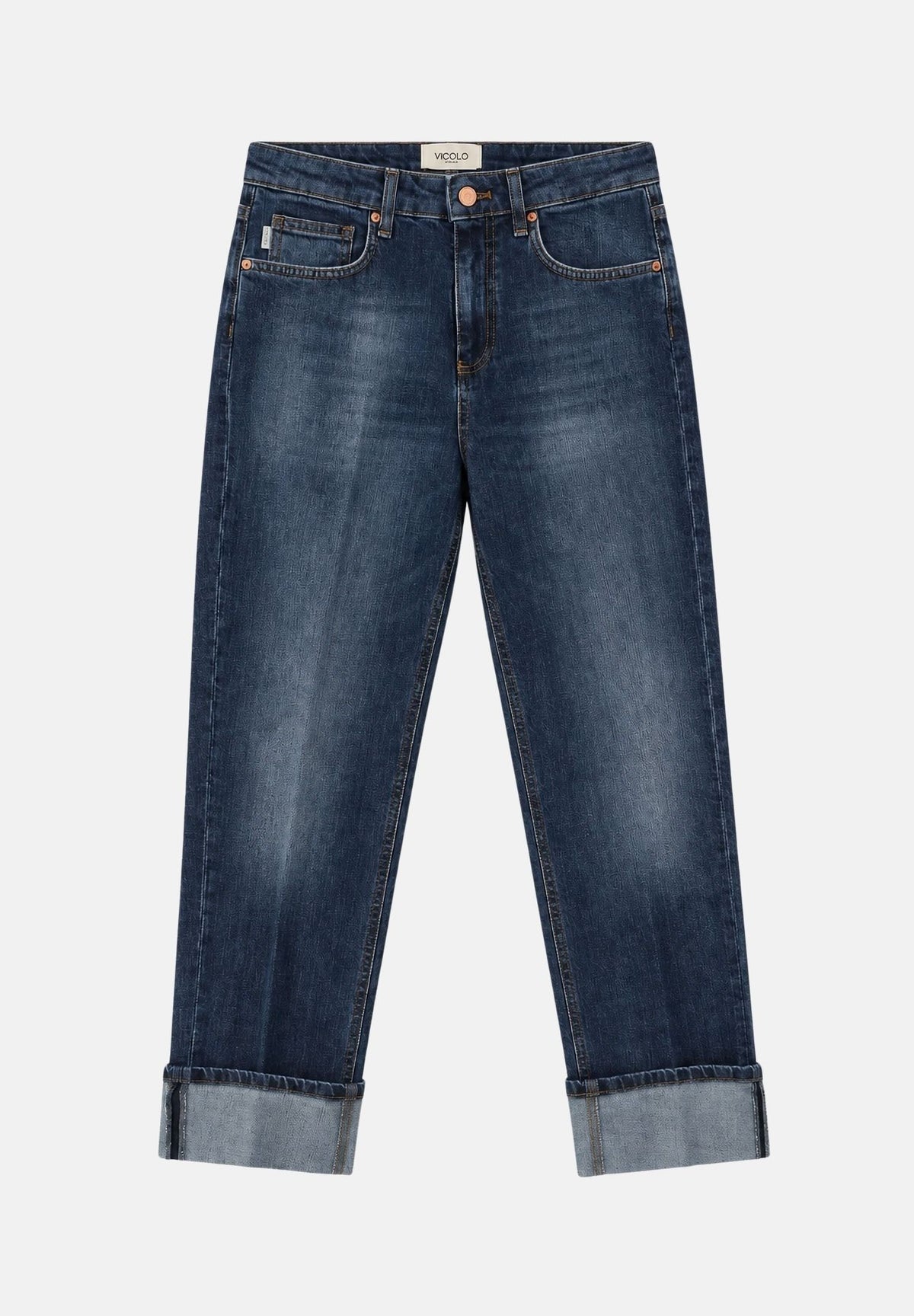 VICOLO Jeans MAGGIE blu per donna con vita alta e risvolto sul fondo. DAC5034 ADEBL VICOLO 
