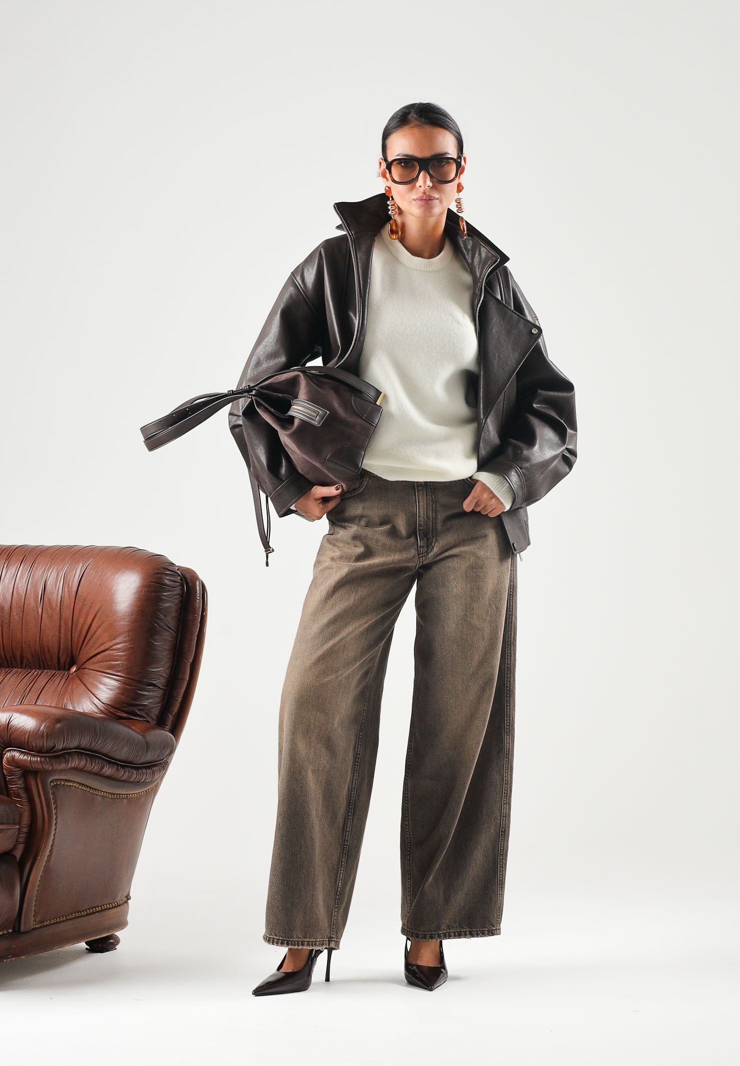 VICOLO Jeans CHERYL denim lavaggio marrone con schiariture da donna DAC5037 ADENE VICOLO 