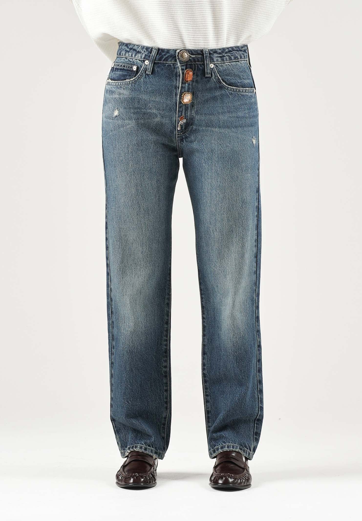 VICOLO Jeans ZOE blu per donna con chiusura frontale impreziosita da bottoni gioiello. DAC5099 ADEBL VICOLO 