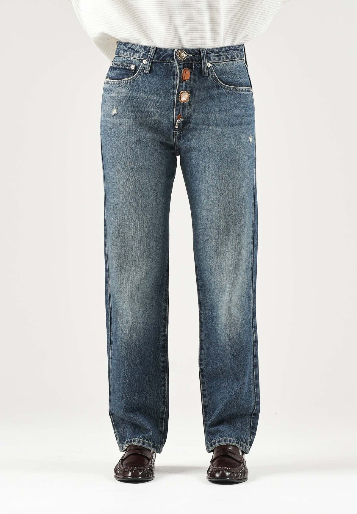 VICOLO Jeans ZOE blu per donna con chiusura frontale impreziosita da bottoni gioiello. DAC5099 ADEBL VICOLO 