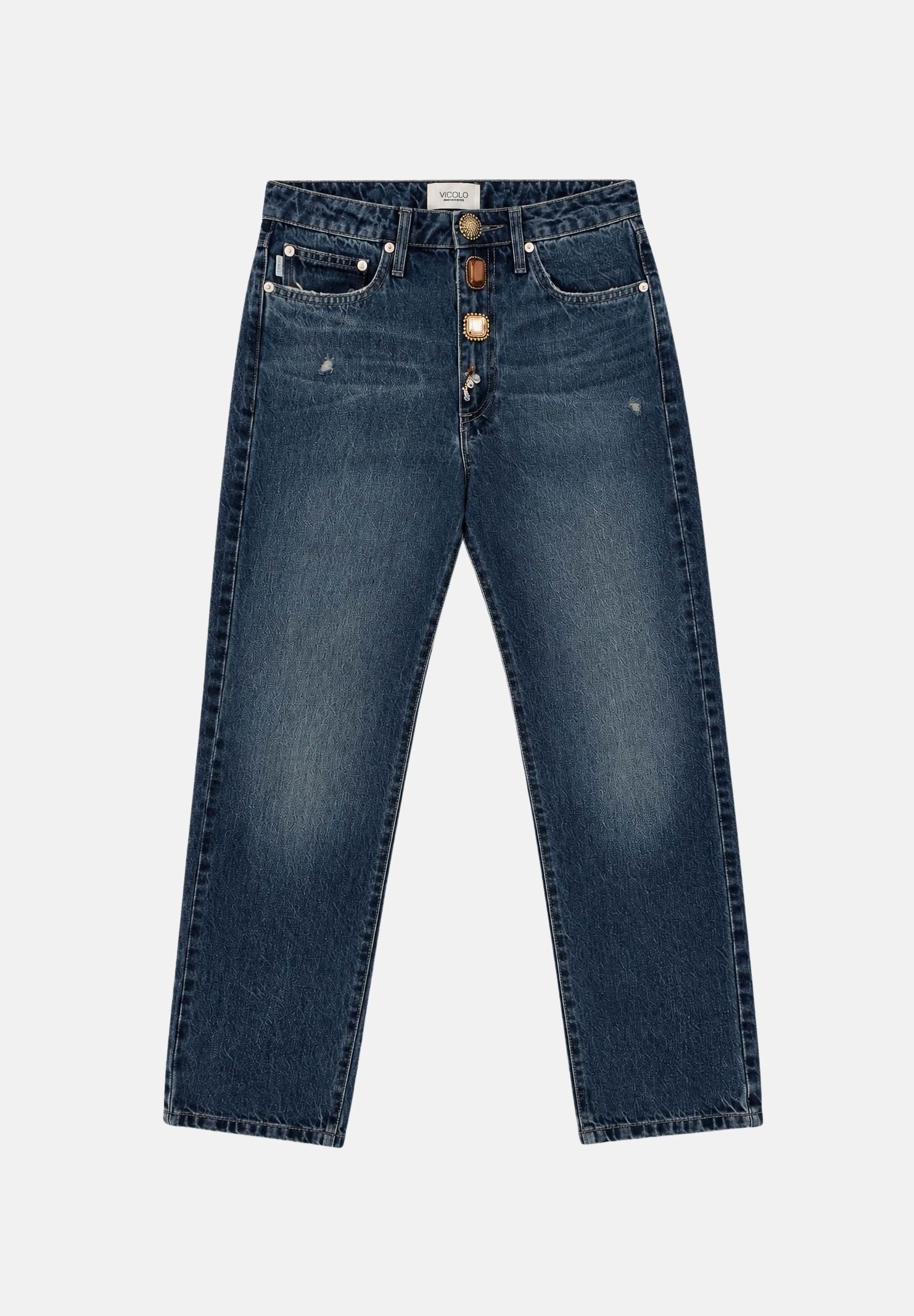 VICOLO Jeans ZOE blu per donna con chiusura frontale impreziosita da bottoni gioiello. DAC5099 ADEBL VICOLO 