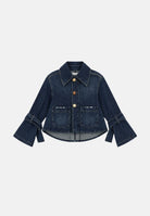 VICOLO Giubbino jeans blu  per donna con linea cropped, maniche a campana e fiocchi sui polsi. DAC5100 ADEBL VICOLO 