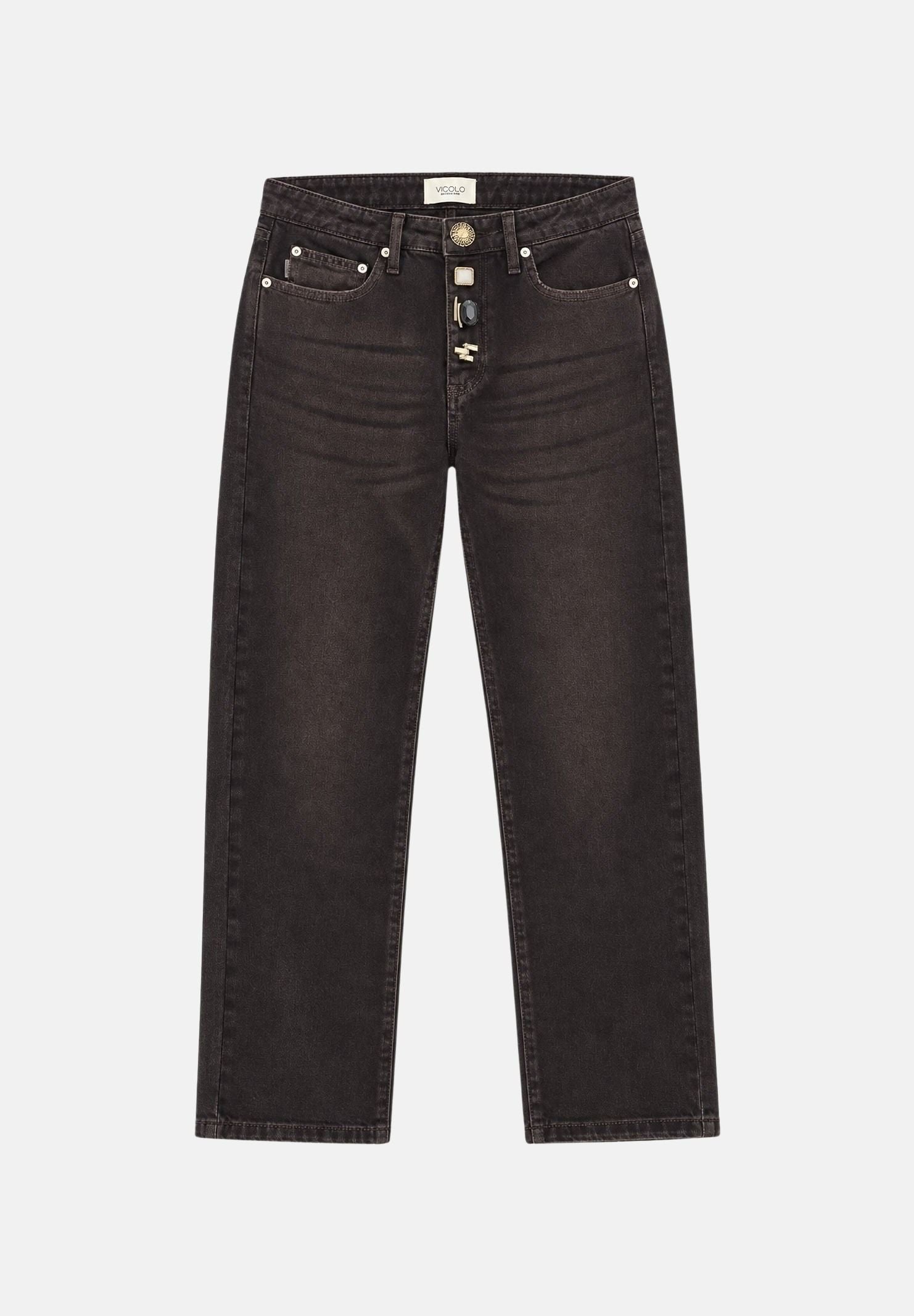 VICOLO Jeans ZOE fondente- marrone per donna con bottoni gioiello e linea regular. DAC5106 ACU69 VICOLO 