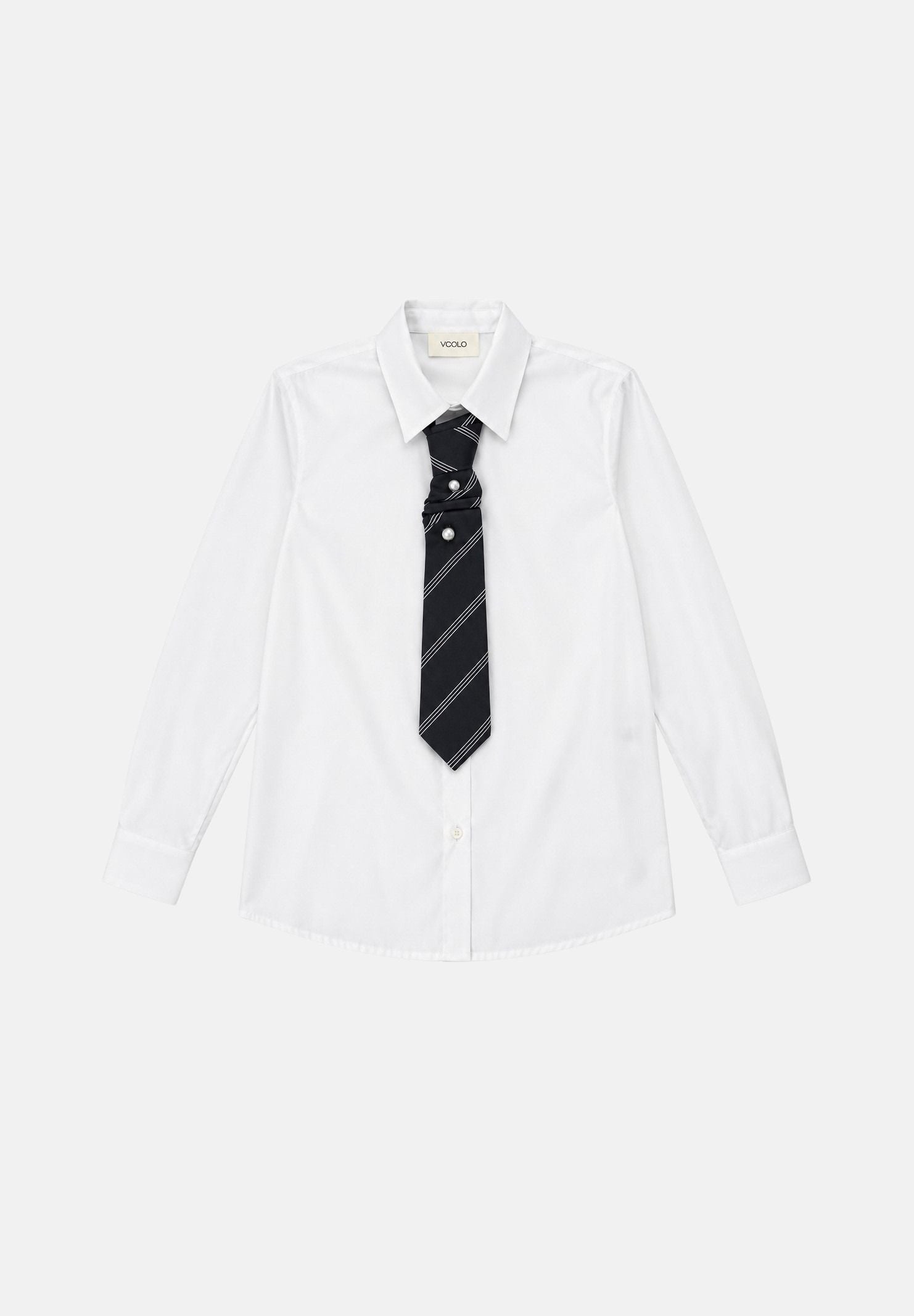 VICOLO Camicia manica lunga bianca da donna con cravatta e spilla  coordinate RAC0015 A01 VICOLO 