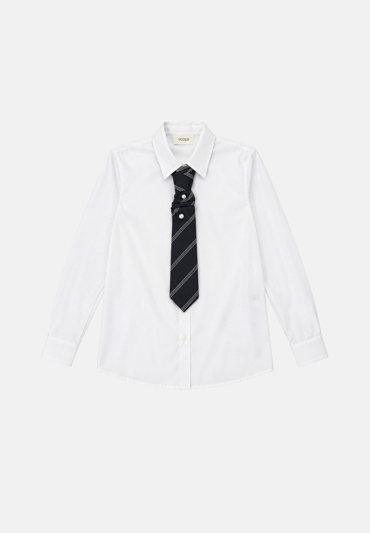 VICOLO Camicia manica lunga bianca da donna con cravatta e spilla  coordinate RAC0015 A01 VICOLO 