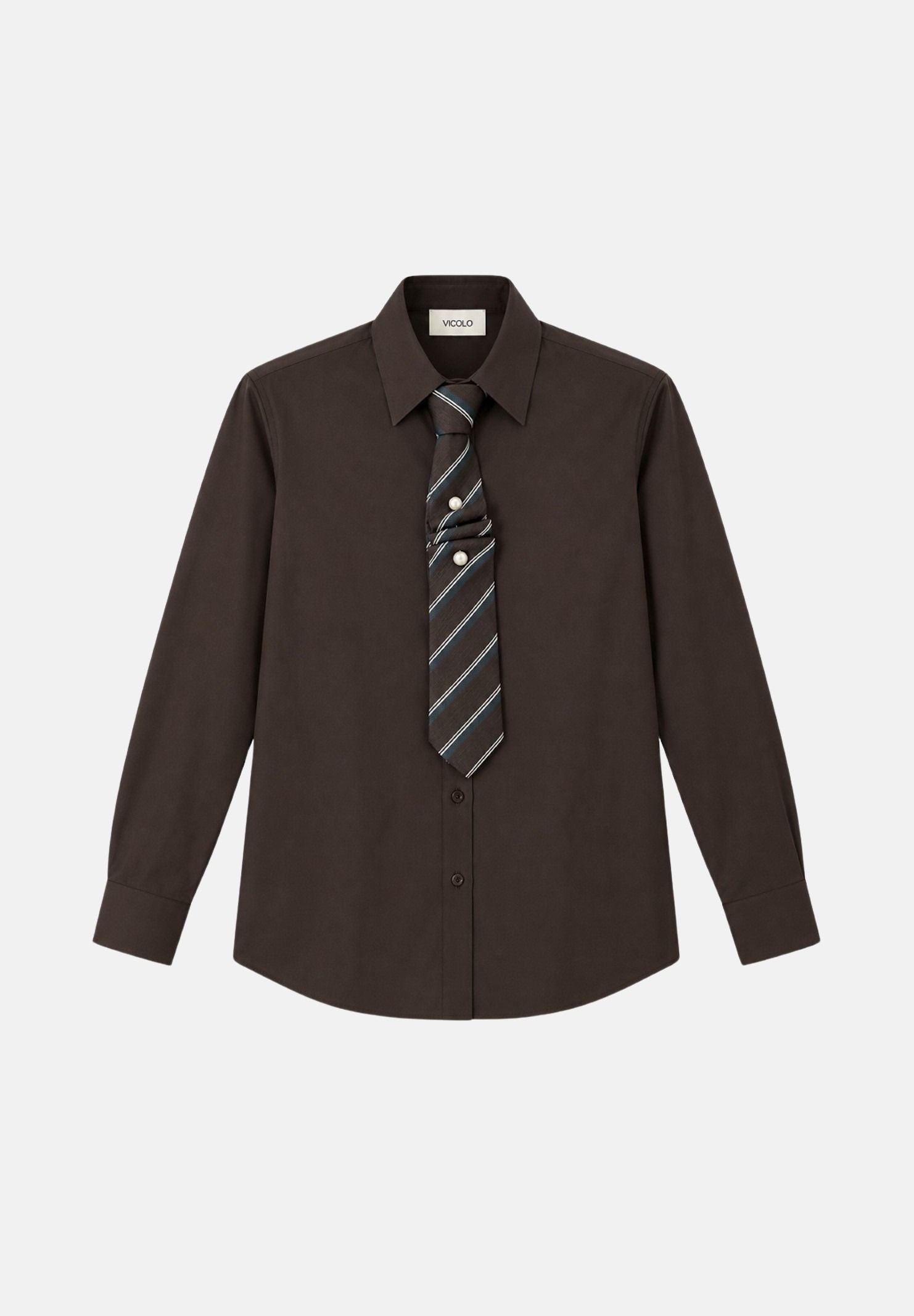 VICOLO Camicia manica lunga marrone da donna con cravatta e spilla  coordinate RAC0015 ACU69 VICOLO 