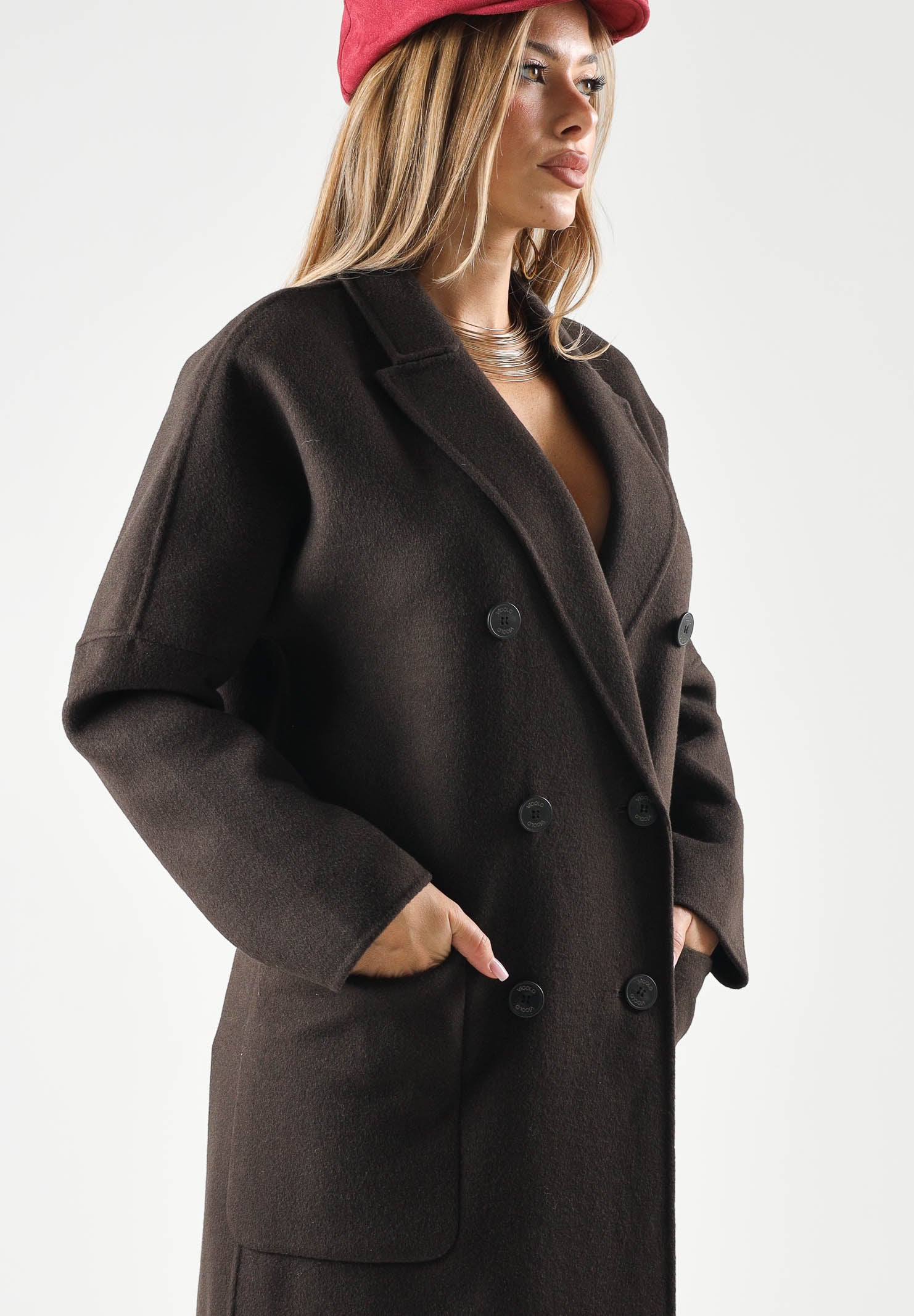 VICOLO Cappotto doppiopetto OUTDOOR  in misto lana marrone fondente da donna TAC0001 ACU69 VICOLO 