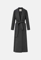 VICOLO Cappotto lungo con cintura Grigio Med Mel grigio medio melangiato da donna in misto lana, con ampio collo a revers sciallato, maniche lunghe, chiusura a portafoglio con cintura coordinata da annodare in vita, tasche laterali e linea morbida e  TAC0004 A193 VICOLO 