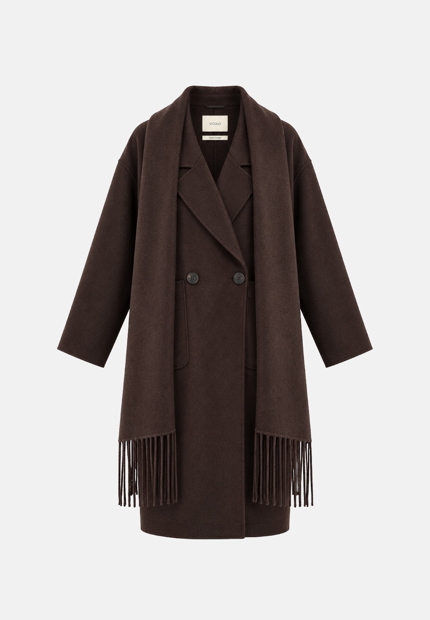 VICOLO Cappotto doppiopetto in misto lana marrone-fondente scuro con sciarpa TAC0022 ACU69 VICOLO 