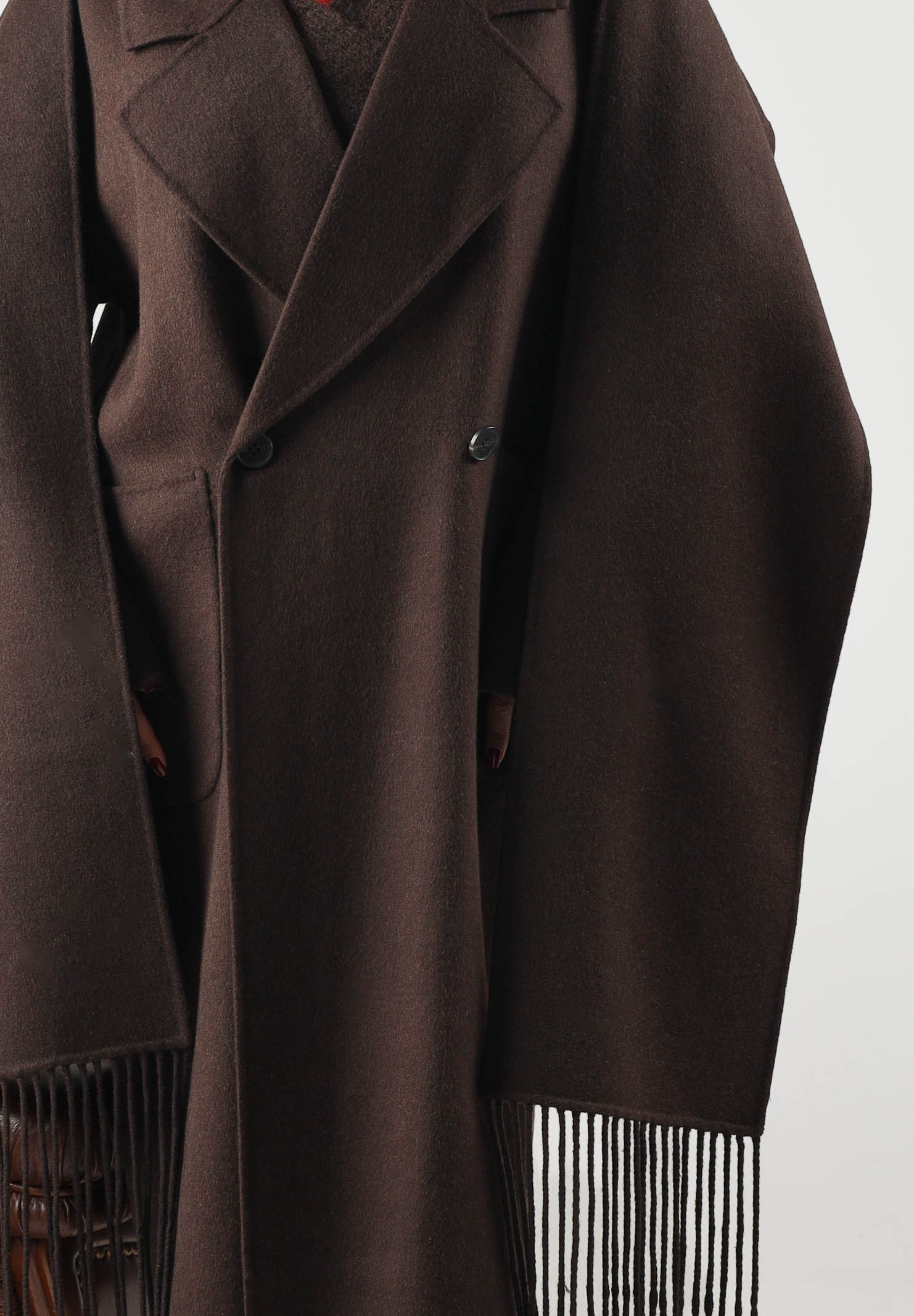 VICOLO Cappotto doppiopetto in misto lana marrone-fondente scuro con sciarpa TAC0022 ACU69 VICOLO 