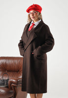 VICOLO Cappotto doppiopetto in misto lana marrone-fondente scuro con sciarpa TAC0022 ACU69 VICOLO 