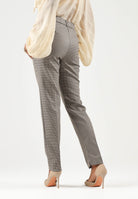 VICOLO Pantaloni DRITTI IN TWEED marroni-beige da donna con fantasia micro pied-de-poule TAC0169 ACFBLU VICOLO 