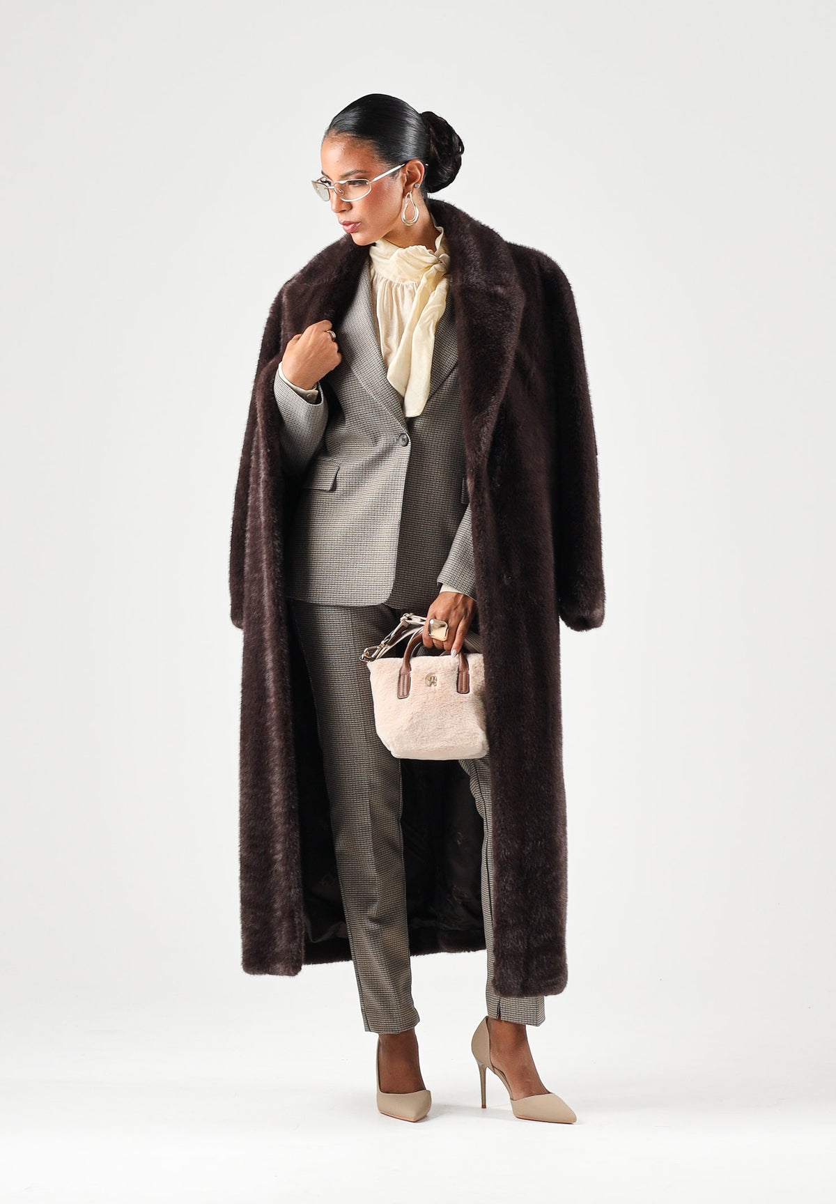 VICOLO Pantaloni DRITTI IN TWEED marroni-beige da donna con fantasia micro pied-de-poule TAC0169 ACFBLU VICOLO 