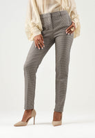 VICOLO Pantaloni DRITTI IN TWEED marroni-beige da donna con fantasia micro pied-de-poule TAC0169 ACFBLU VICOLO 