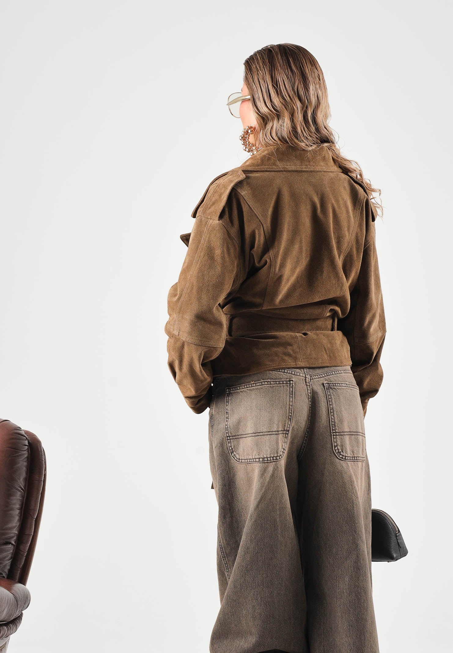 VICOLO Giubbotto CAMOSCIO CON CINTURA Taupe marrone tortora da donna, in vera pelle scamosciata TAC0345 ACU141 VICOLO 