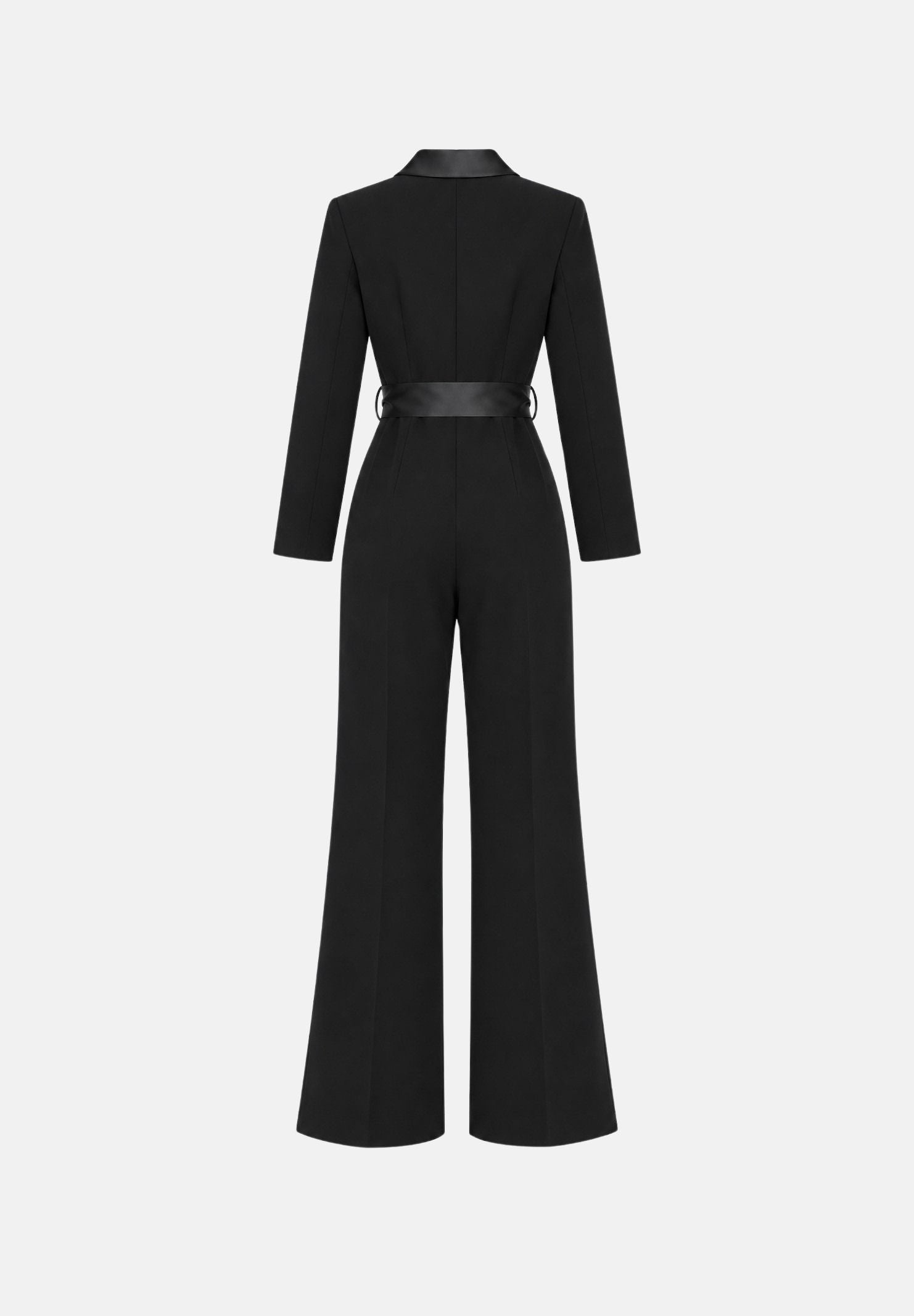 VICOLO Tuta elegante nera per donna con revers a lancia in raso e cintura removibile coordinata. TAC0401 A99 VICOLO 