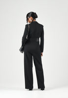 VICOLO Tuta elegante nera per donna con revers a lancia in raso e cintura removibile coordinata. TAC0401 A99 VICOLO 