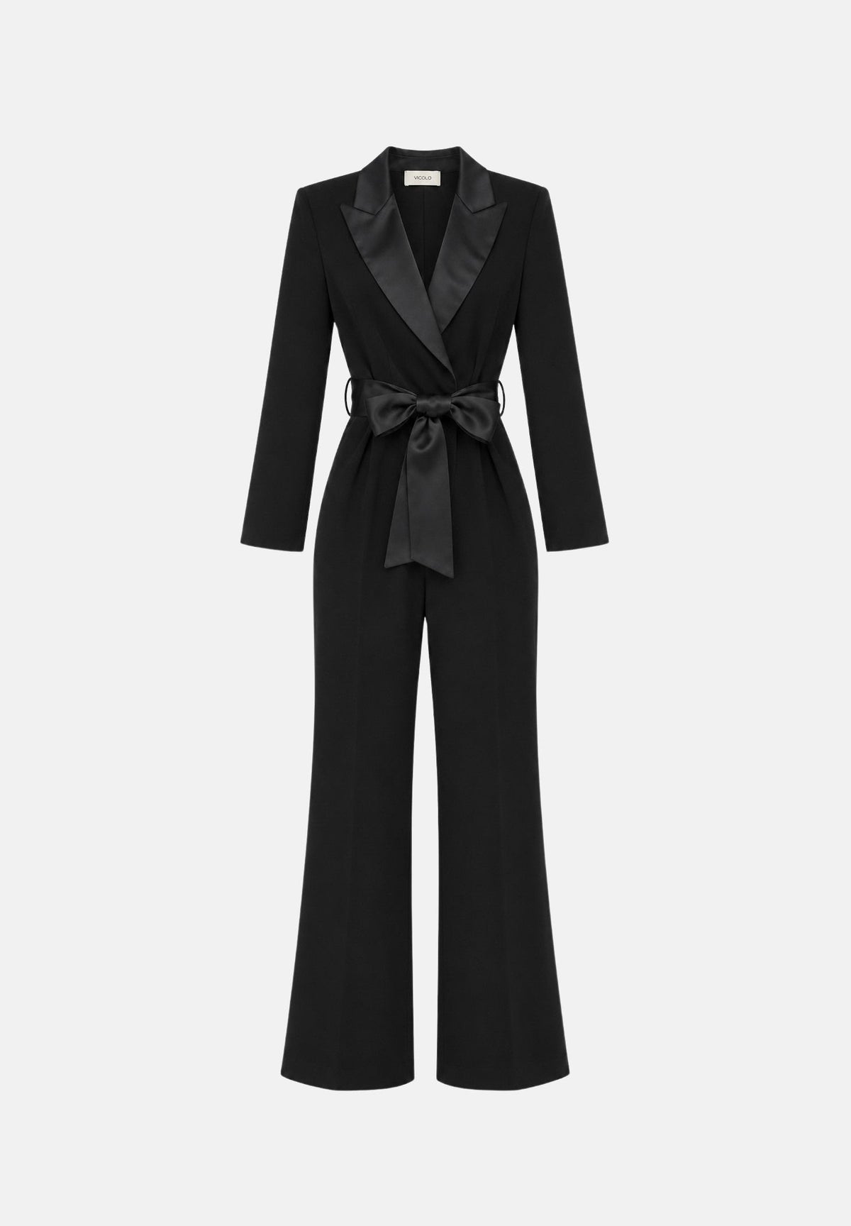 VICOLO Tuta elegante nera per donna con revers a lancia in raso e cintura removibile coordinata. TAC0401 A99 VICOLO 