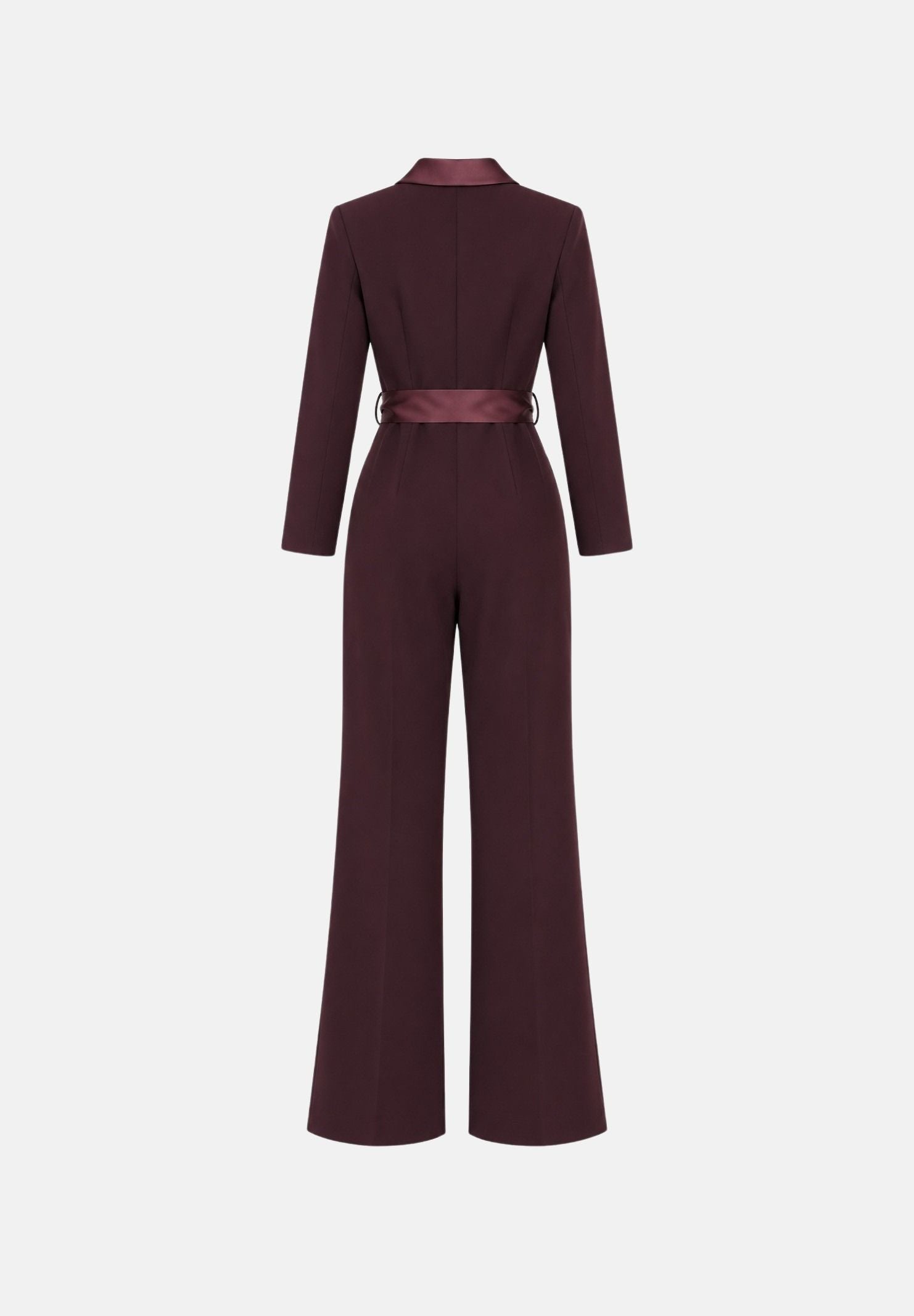 VICOLO Tuta elegante bordeaux per donna con revers a lancia in raso e cintura removibile coordinata. TAC0401 ACU38 VICOLO 