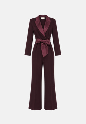 VICOLO Tuta elegante bordeaux per donna con revers a lancia in raso e cintura removibile coordinata. TAC0401 ACU38 VICOLO 