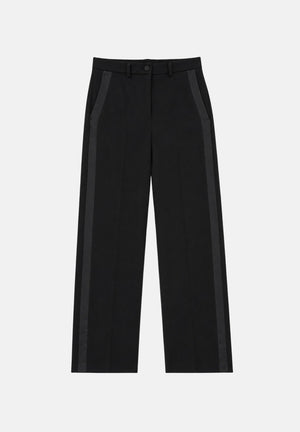 VICOLO pantaloni neri per donna con gamba ampia e piega satoriale frontale TAC0403 A99 VICOLO 