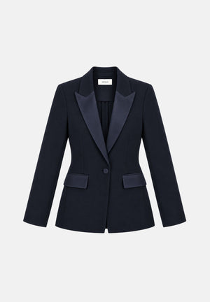 VICOLO Giacca monopetto in raso blu per donna con chiusura a un bottone e tasche con patta a contrasto. TAC0406 A89 VICOLO 