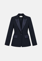 VICOLO Giacca monopetto in raso blu per donna con chiusura a un bottone e tasche con patta a contrasto. TAC0406 A89 VICOLO 