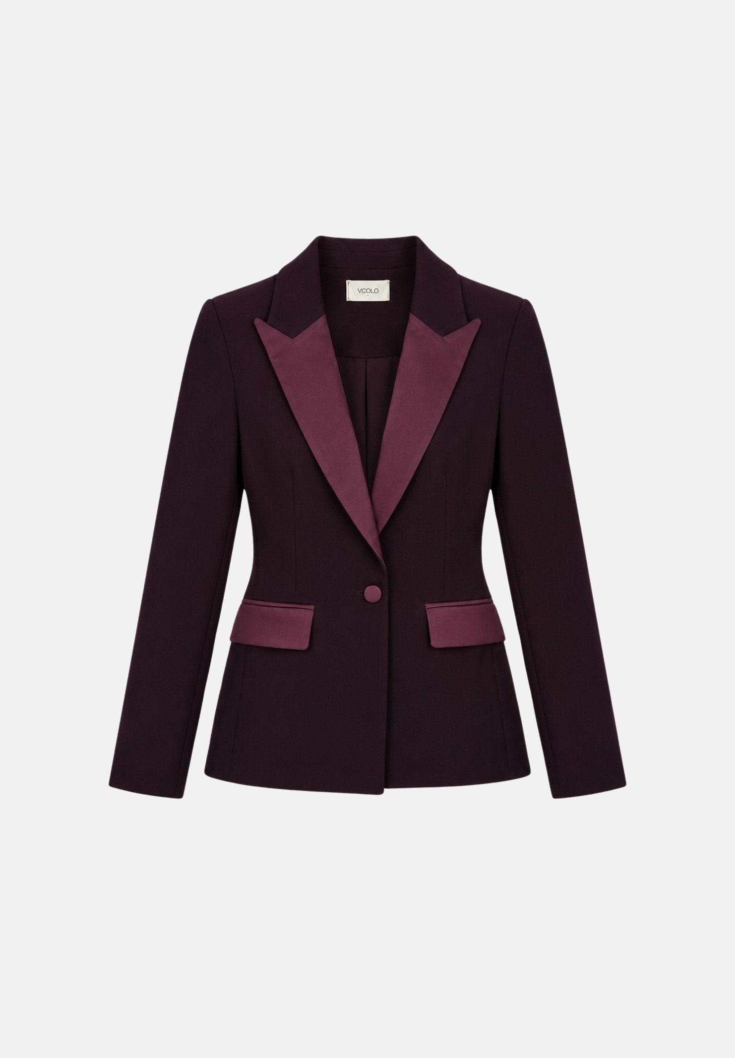 VICOLO Giacca monopetto in raso bordeaux per donna con chiusura a un bottone e tasche con patta a contrasto. TAC0406 ACU38 VICOLO 