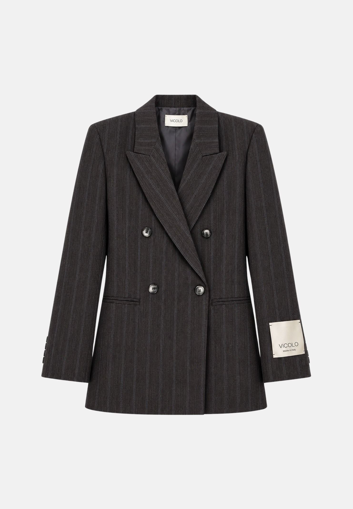 VICOLO Blazer BLAZER DOPPIOPETTO GESSATO Antracite grigio antracite scuro da donna, con fantasia gessata a righe sottili, revers a lancia, chiusura doppiopetto con bottoni e particolare etichetta applicata sulla manica. TAC0412 ACFANT VICOLO 