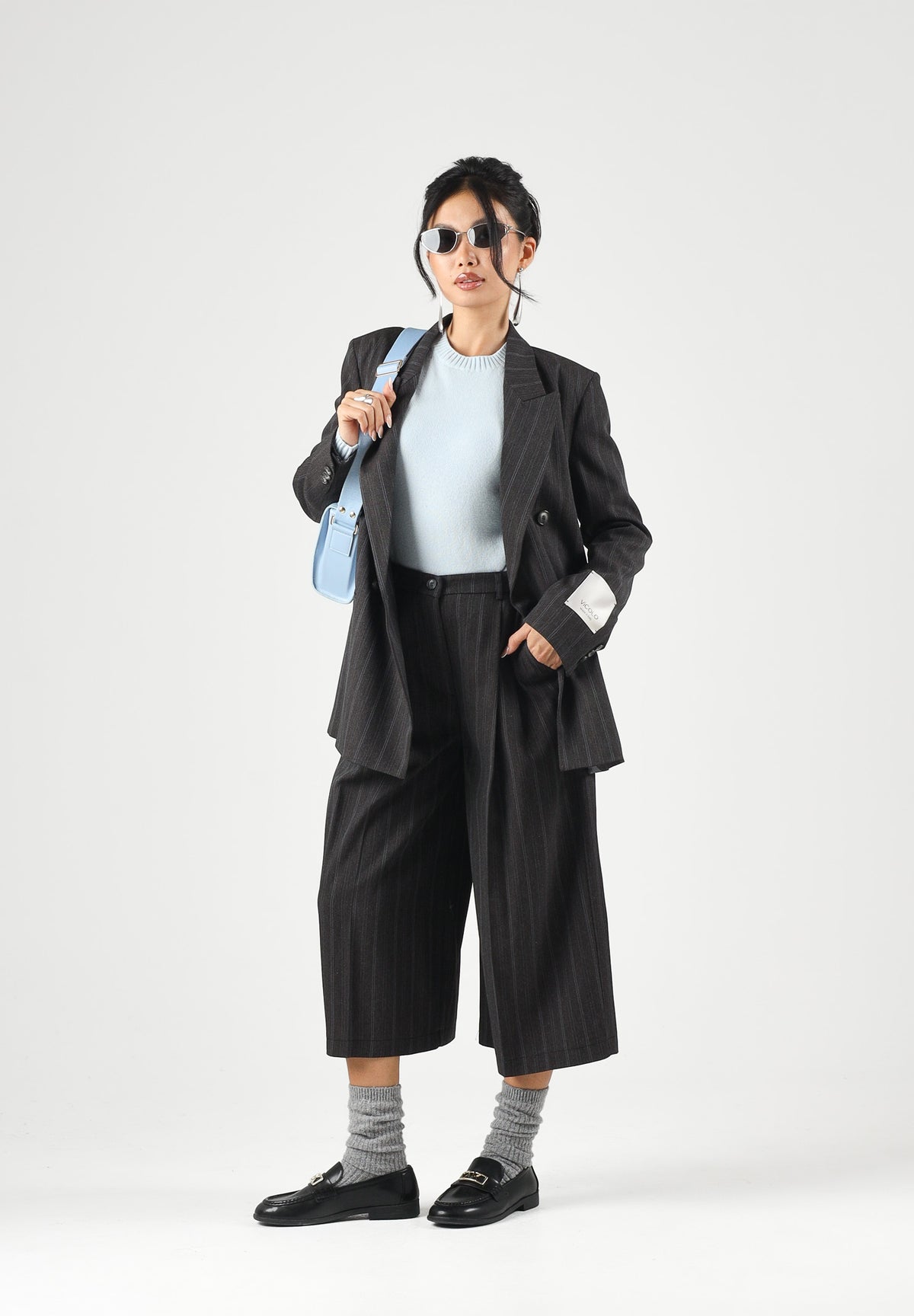 VICOLO Pantaloni palazzo gessati grigio antracite da donna TAC0413 ACFANT VICOLO 