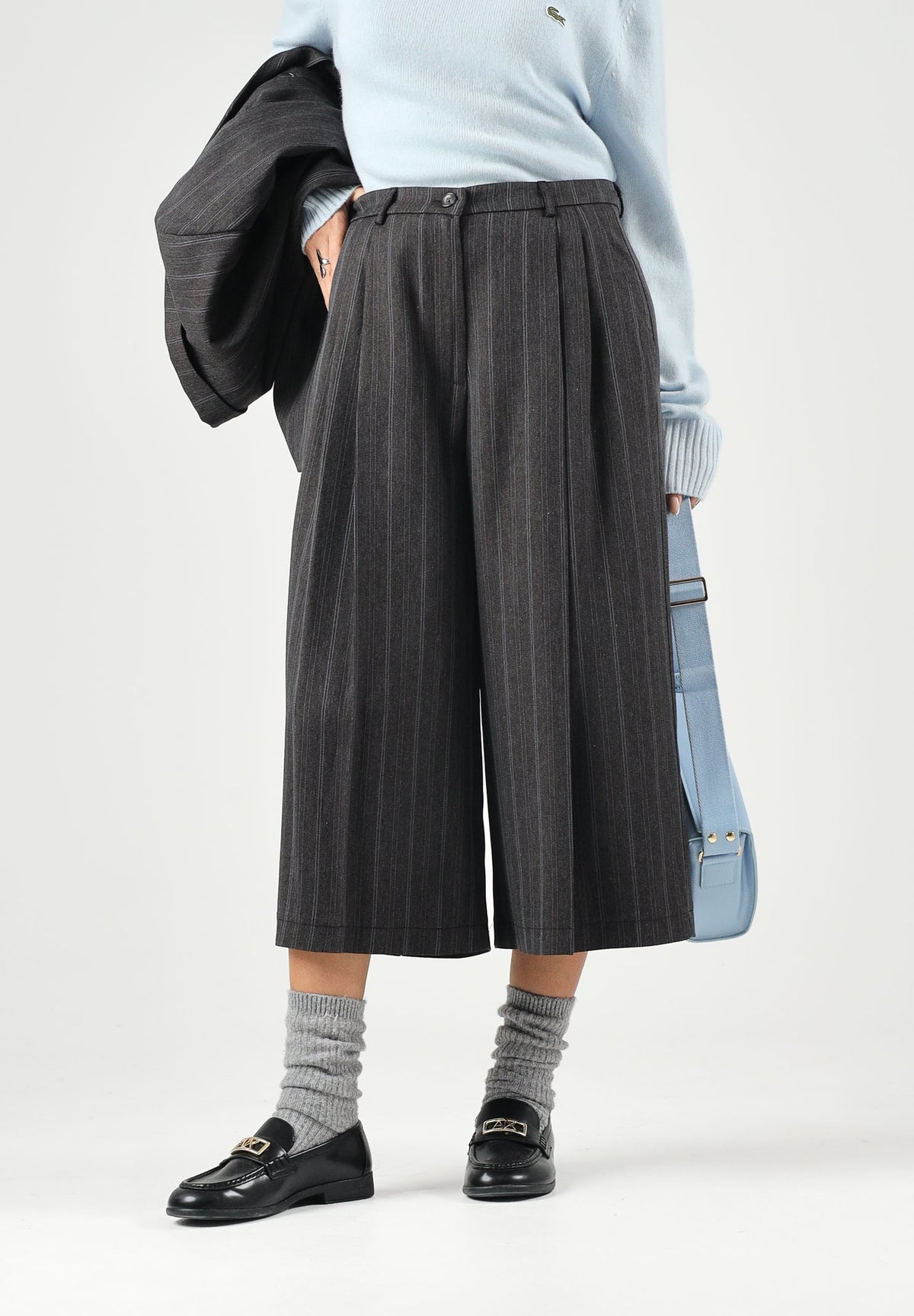 VICOLO Pantaloni palazzo gessati grigio antracite da donna TAC0413 ACFANT VICOLO 