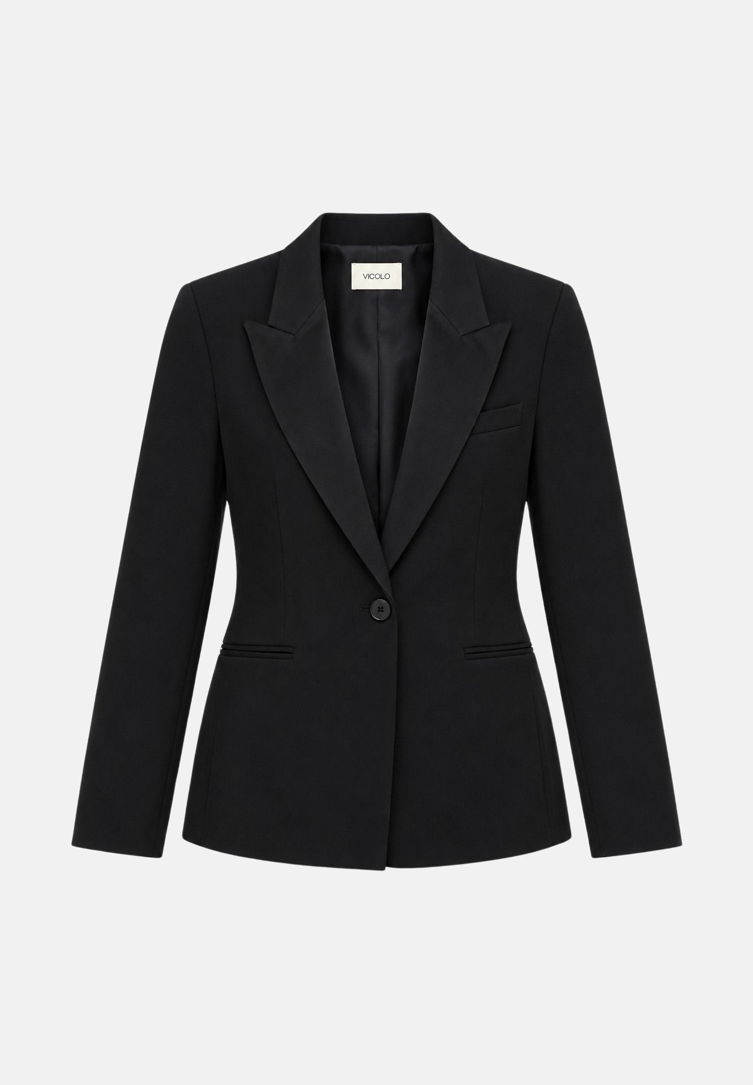 VICOLO Giacca basic nera per donna con revers a lancia, spalline e chiusura monopetto. TAC0419 A99 VICOLO 