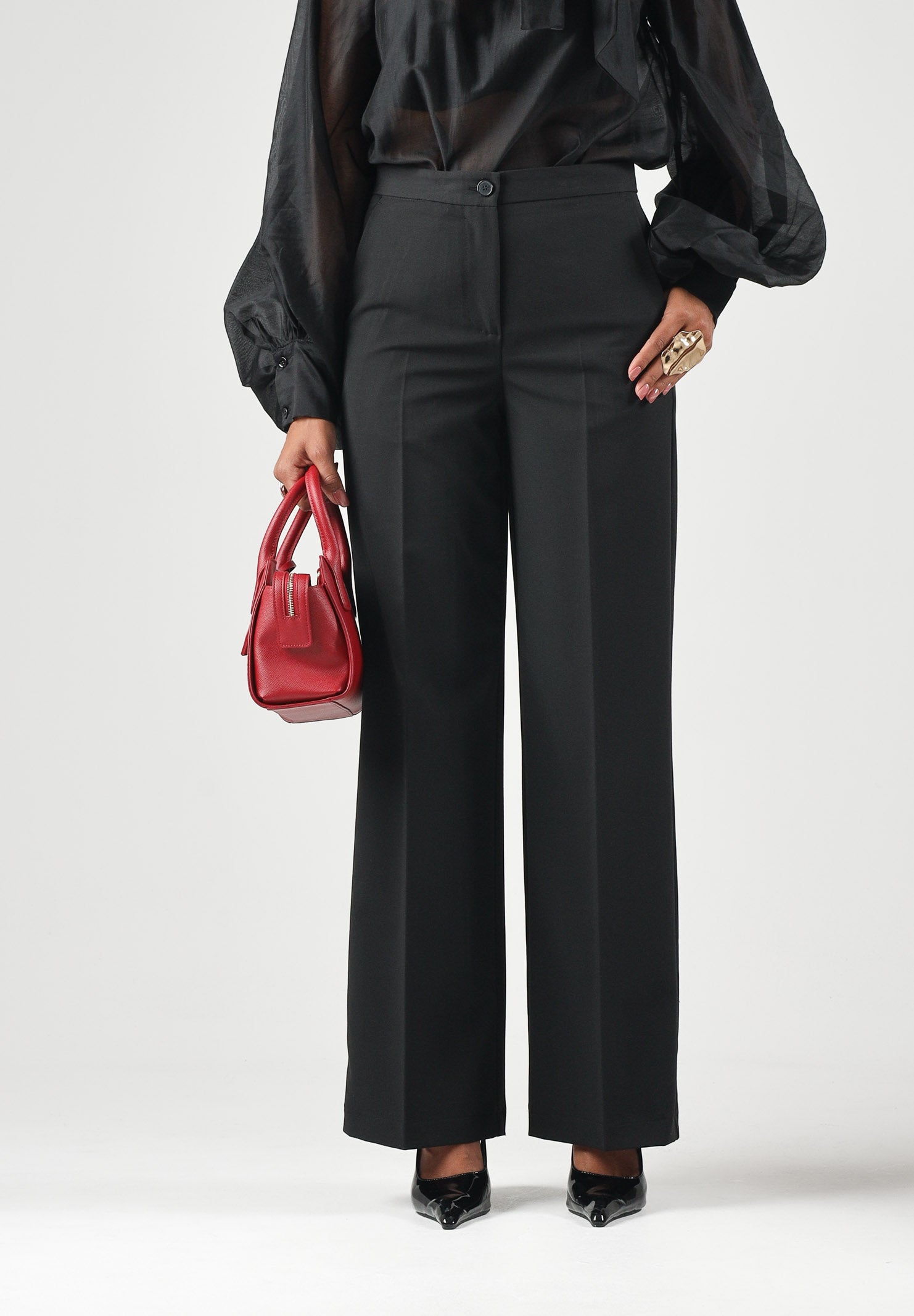 VICOLO Pantaloni  palazzo neri per donna con gamba larga, tasche alla francese e piega stirata. TAC0420 A99 VICOLO 