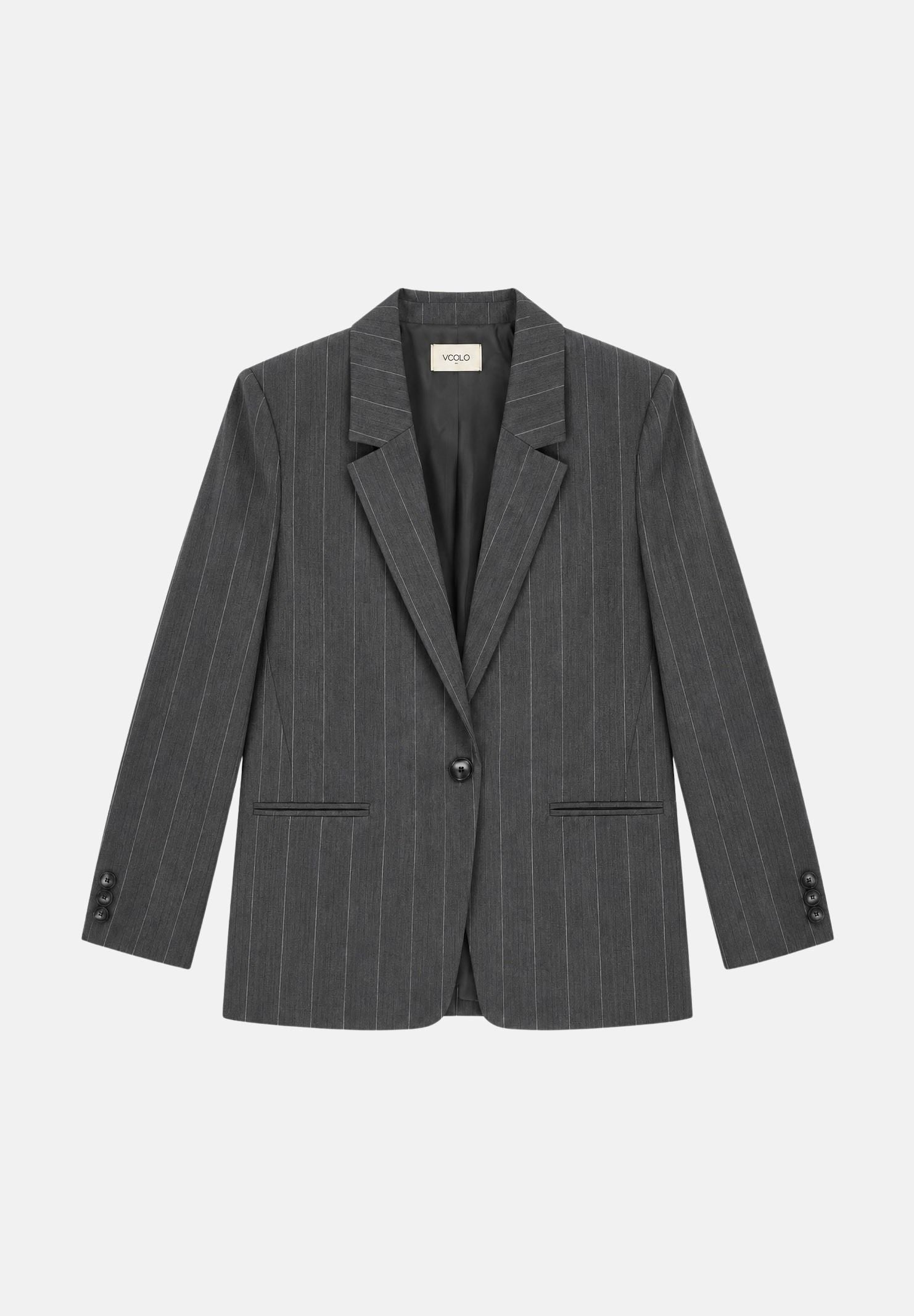 VICOLO Giacca monopetto grigio antracite per donna con motivo gessato e linea sartoriale. TAC0421 ACFANT VICOLO 