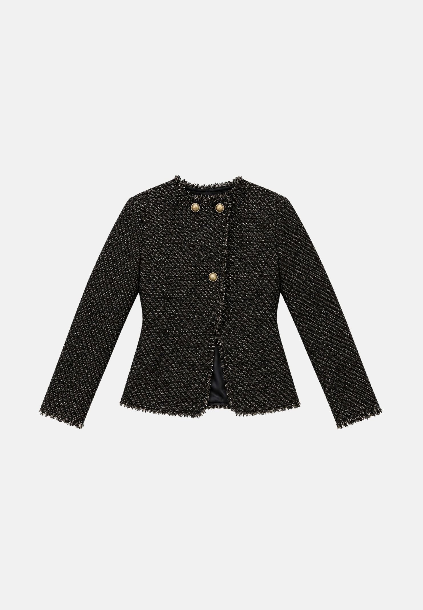 VICOLO Giacca nero-moro per donna con elegante trama lavorata, bottoni gioiello dorati e taglio corto strutturato. TAC0425 ACFNE VICOLO 