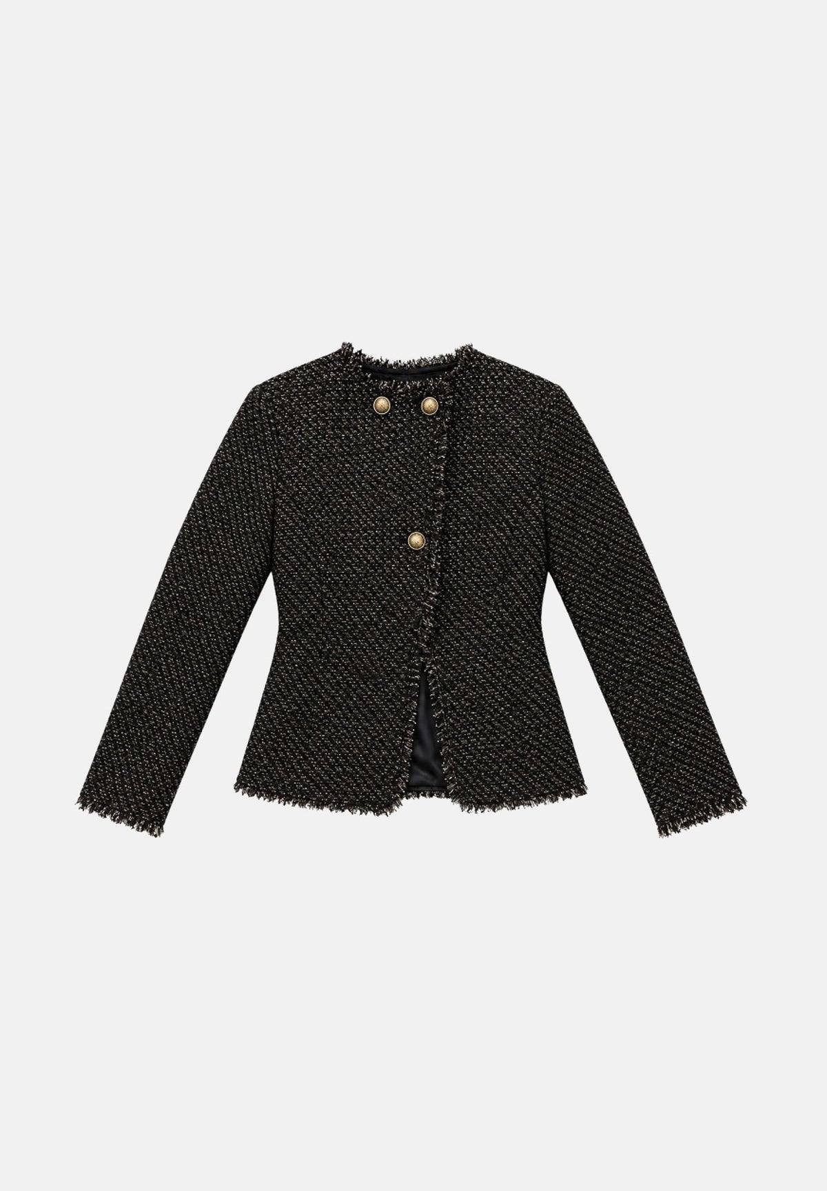 VICOLO Giacca nero-moro per donna con elegante trama lavorata, bottoni gioiello dorati e taglio corto strutturato. TAC0425 ACFNE VICOLO 