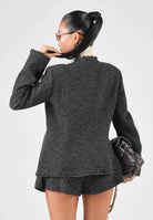 VICOLO Giacca nero-moro per donna con elegante trama lavorata, bottoni gioiello dorati e taglio corto strutturato. TAC0425 ACFNE VICOLO 