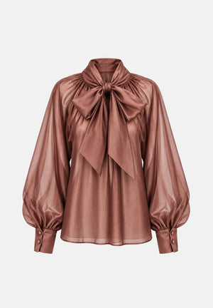 VICOLO Blusa rosa cipria da donna con nodo drappeggiato e maniche a palloncino TAC0429 ACU30 VICOLO 