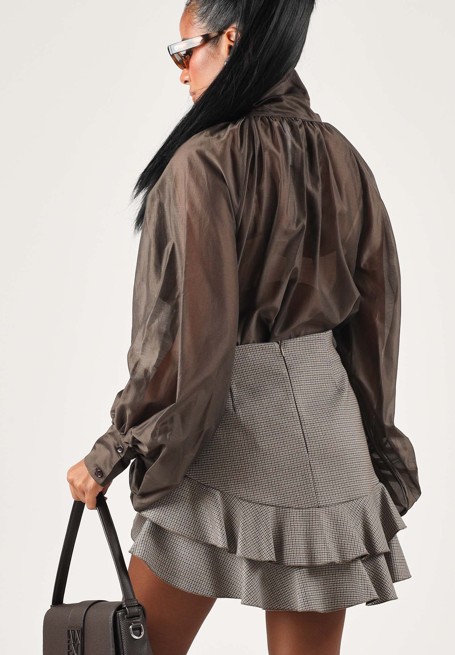 VICOLO Blusa moro marrone da donna con nodo drappeggiato e maniche a palloncino TAC0429 ACU68 VICOLO 
