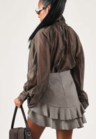 VICOLO Blusa moro marrone da donna con nodo drappeggiato e maniche a palloncino TAC0429 ACU68 VICOLO 