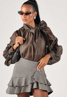 VICOLO Blusa moro marrone da donna con nodo drappeggiato e maniche a palloncino TAC0429 ACU68 VICOLO 