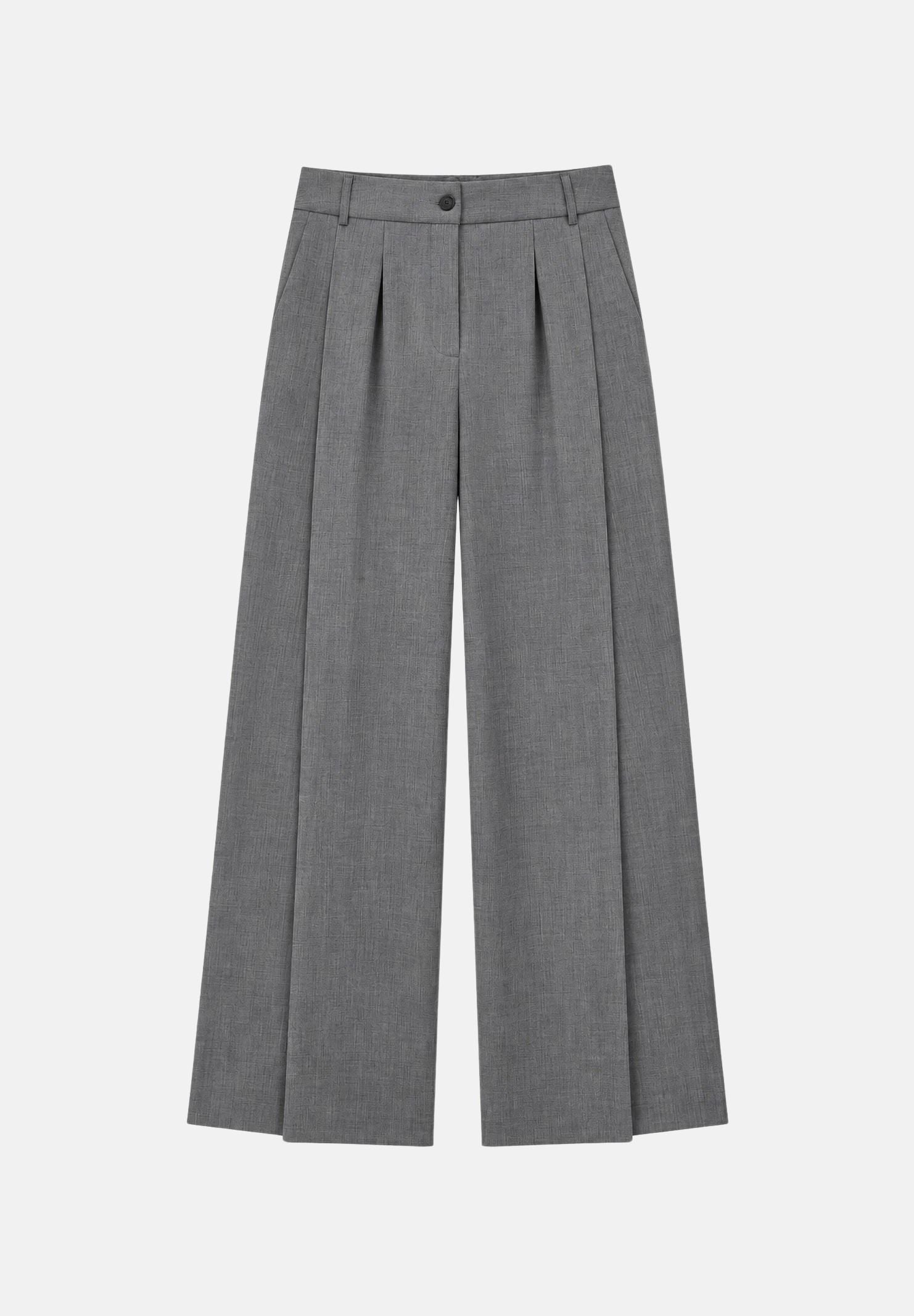 VICOLO Pantalone palazzo grigio da donna con gamba ampia, vita alta e tasche laterali alla francese. TAC0438 A193 VICOLO 