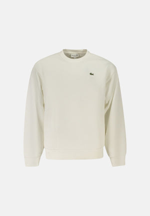 LACOSTE Men's light beige crew neck sweater with iconic mini logo