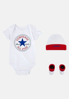 Set neonato bianco blu rosso, composto da cappellino body e calzini LC0028R4F CONVERSE