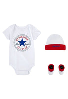 Set neonato bianco blu rosso, composto da cappellino body e calzini LC0028R4F CONVERSE