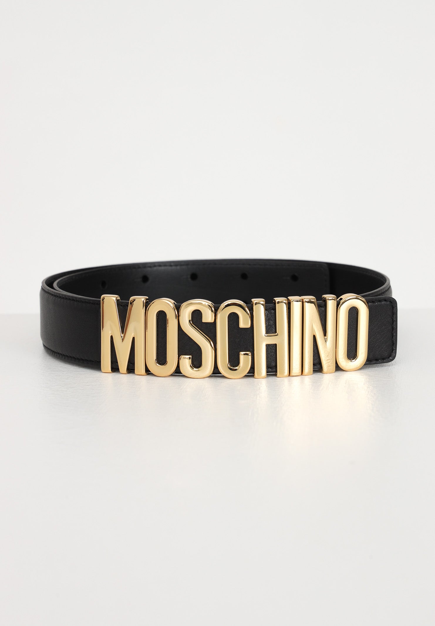 Cintura nera per uomo e donna con fibbia logata 80128001 A3555 MOSCHINO 