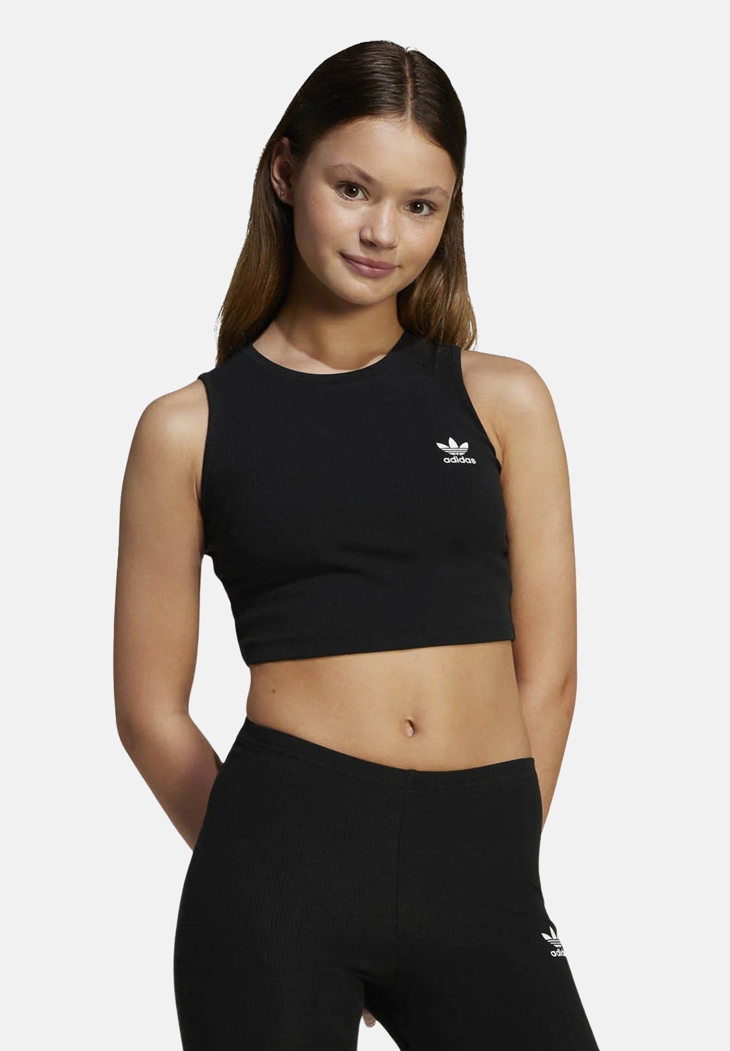 ADIDAS ORIGINALS Top sportivo Ribbed Tank nero da bambina JC8430 . ADIDAS ORIGINALS 