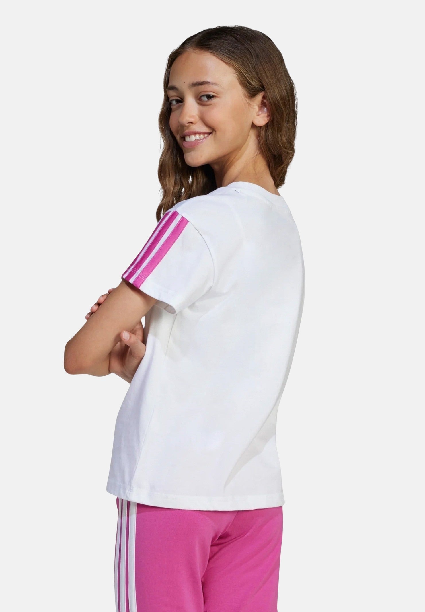 ADIDAS PERFORMANCE T-shirt a manica corta Essentials bianca e fucsia da bambina JN6494 . ADIDAS PERFORMANCE 