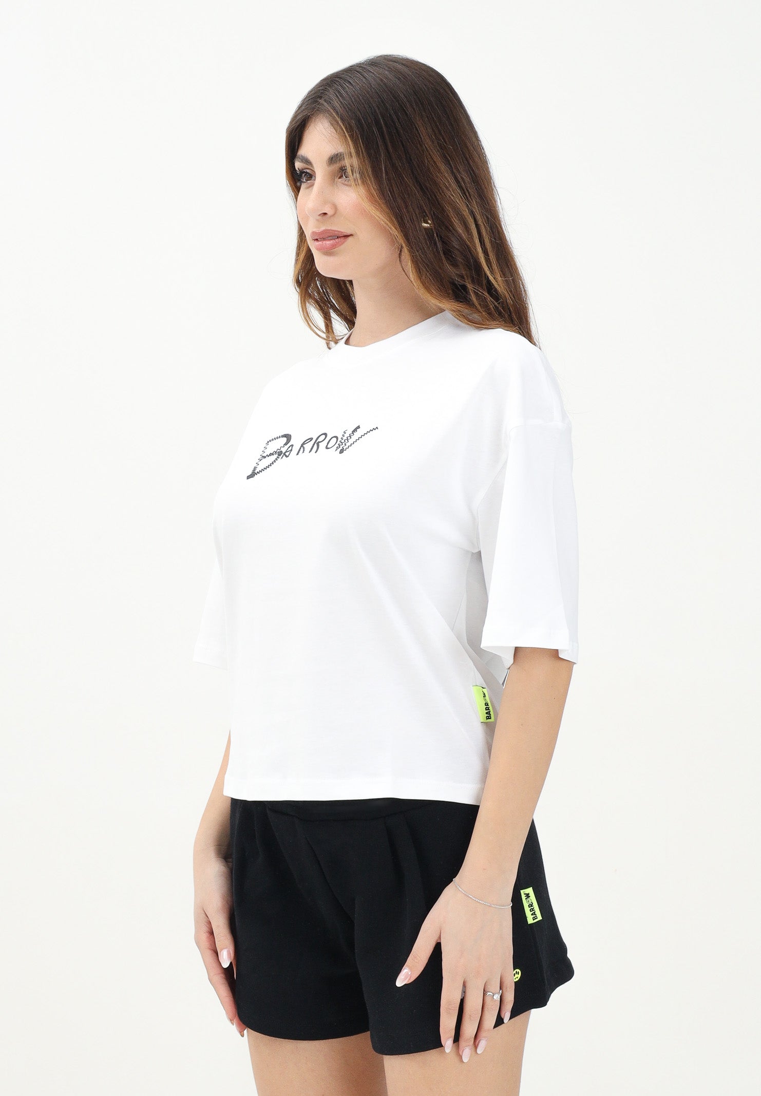 BARROW T-shirt a manica corta bianca per donna e bambina con ricamo logo S5BKJGTH149 002 BARROW 